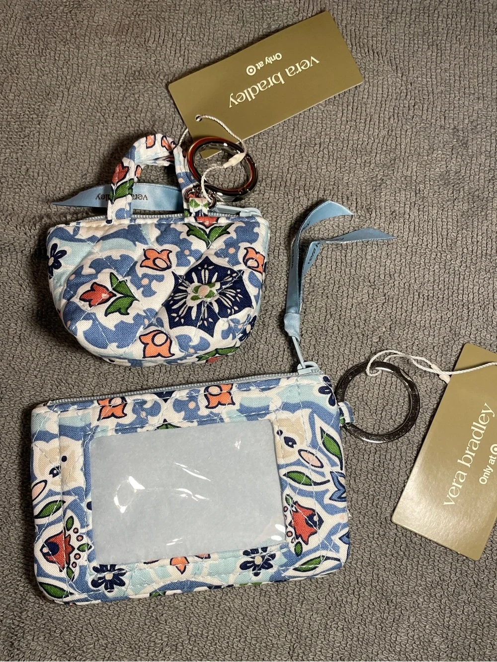 Lot of 2 Vera Bradley accessories, mini tote bag charm & zip ID case